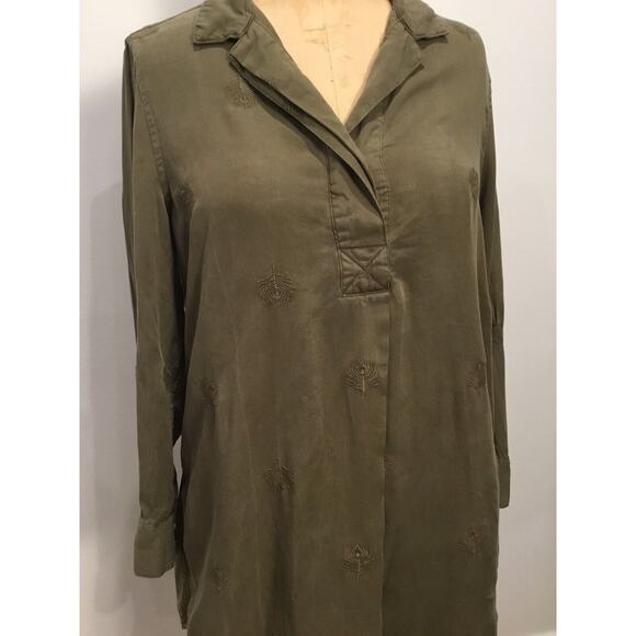 Embroidered Peacock Feather Tunic Top Womens Petite XL OliveGreen Boho Grannycor - Picture 1 of 15